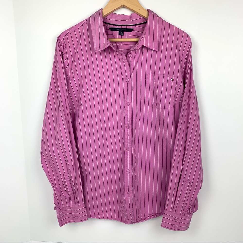 Tommy Hilfiger Purple Stripe Button Down Shirt Size XXL